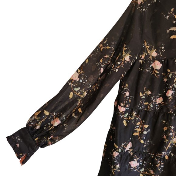 AllSaints Mindy Black Floral Trapeze Short Dress Sheer Whimsigoth Fairycore 6 - Picture 10 of 12